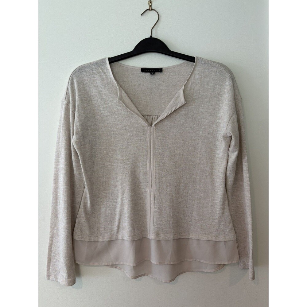Sanctuary Knit Top M Womens White Long Sleeve Layered Chiffon Blouse